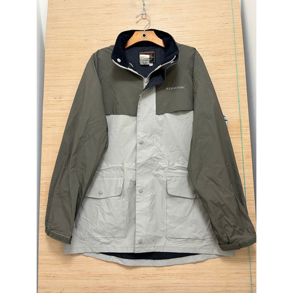 Stearns Dry Wear Mens Medium Rain Jacket 8176 Olive Tan Hooded Fishing‎ Parka